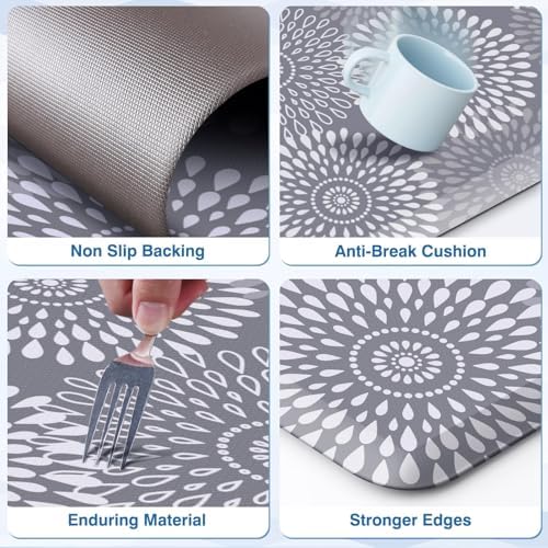 LuxStep Kitchen Mats for Floor,0.47 inch Thicker Cushioned Rug Anti-Fatigue Mats for Kitchen Decor Accessories,Waterproof Non-Slip Mats and Rugs Set for Office,Laundry 17.3"×29"+17.3"×60",Grey