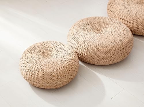 Straw Flat Seat Cushion, Handmade Floor Pouf Mat, Ottoman Footstool for Meditation, Zen, Yoga Practice or Buddha (15.7" Dia. x 6.3" H)