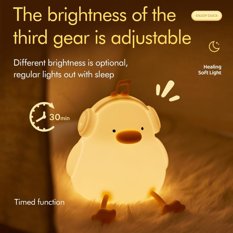 ATSUI Night Light for Kids, Squishy Duck Design, 3 Level Dimmable, Silicone Construction