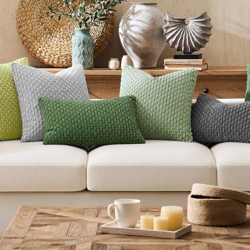 Kevin Textile Soft Corduroy 28x28 Inch Pillow Covers 2 Pack, Sage Green