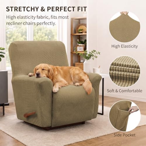 KEKUOU Recliner Chair Covers, 1-Piece Lazy Boy Recliner Covers, Tan
