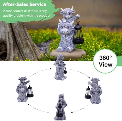 Goodeco Highland Cow with Solar Lantern Garden Statue