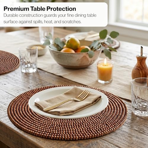 ALPHA Living HOME Woven Placemats Set of 2 Dark Brown Natural Wood Mats