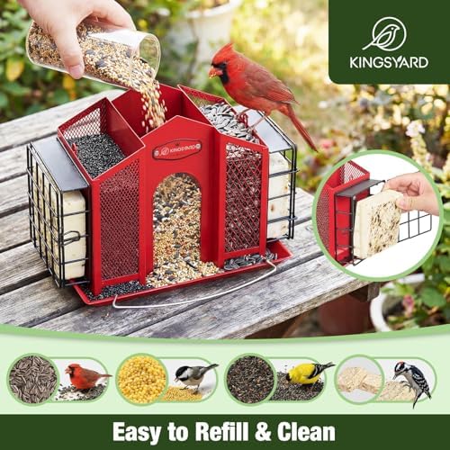 Kingsyard 4-in-1 4 Lbs Large Metal Bird Feeder for Outdoor Hanging