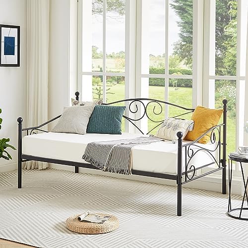 VECELO Daybed Frame, Twin Size Metal Platform Sofa Bed Mattress Foundation with Headboard, Heavy-Duty Steel Slat Support for Bedroom Living/Guest Room, Easy Assembly, Black