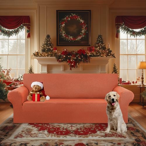 KEKUOU Stretch Oversized Couch Covers for Sofa Slipcover,Pureed Pumpkin