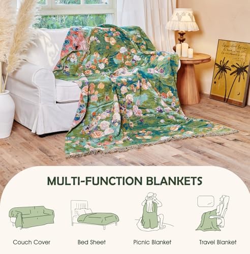 Boho Throw Blanket - Lightweight Cotton Blankets for Bed 60x80 Inch
