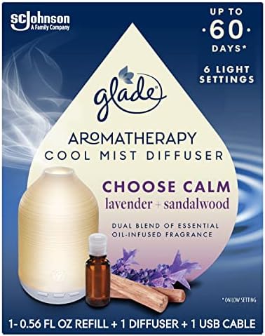Glade Aromatherapy Diffuser & Essential Oil, Air Freshener for Home, Choose Calm Scent with Notes of Lavender & Sandalwood, 0.56 Fl Oz