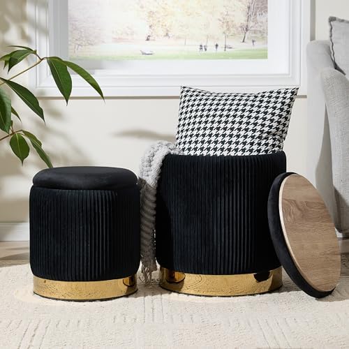 Royal Windsor Round Ottoman with Storage Set of 2, Storage Vanity Stool