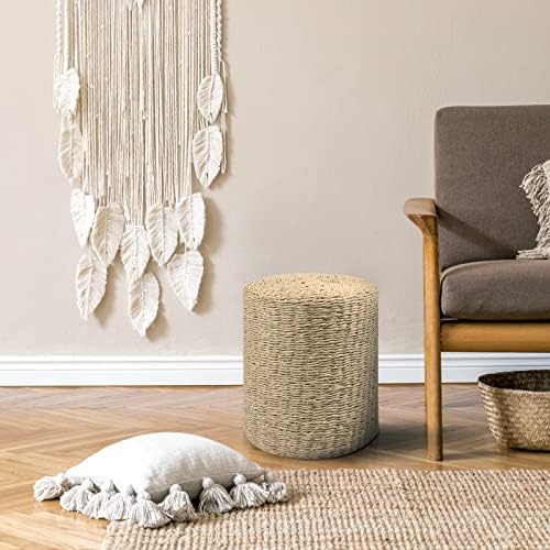 Wimarsbon Decor Round Pouf Ottoman Single Strand Paper Rope Pouf Footrest, Foot Stool, for Bed Room Living | Room | Accent Seat (Brown Paper Rope