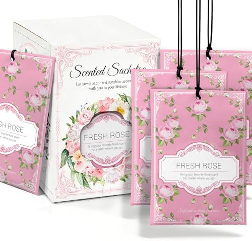 Rose Sachets for Drawers and Closets - 12 Pack Long Lasting Odor Eliminator Bags, Natural Fresh Scent for Wardrobe, Storage, Car & Home, Air Freshener Sachets