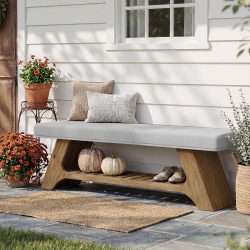 Tribesigns 55" Solid Wood Bench with Cushion, Upholstered Entryway Bench