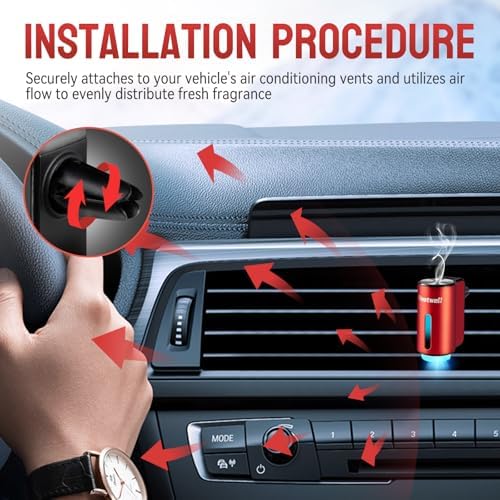 Featwell Car Air Freshener, Three Adjustable Modes Intelligent Aroma Diffuser, Rechargeable Car Diffuser Air Freshener, Red