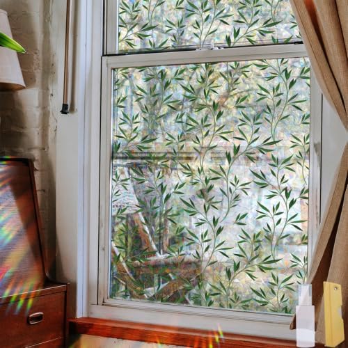 Rainbow Window Privacy Film, Green Vines Static Glass Clings 17.5" x 78.7"