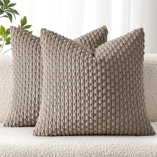 MIULEE Decorative Throw Pillow Covers 18x18 Neutral Brown Textured Corduroy