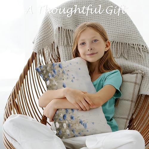 Vintage Blue White Floral Pillow Cover 12x20, Cottagecore Botanical Wildflower Field Landscape Decorative Lumbar Pillow Cover for Couch Bed Living Room Bedroom