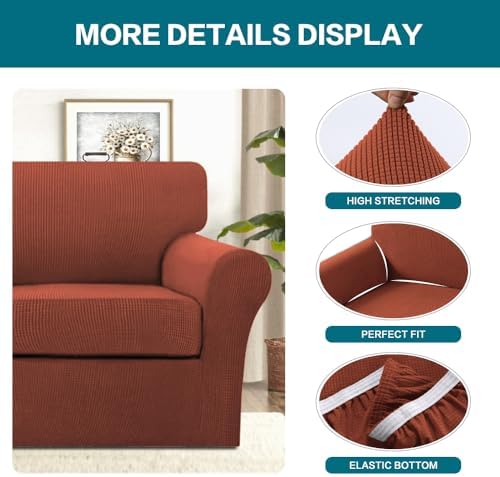 Turquoize 2 Piece Chair Covers Chair Slipcovers for Living Room Armchair Couch Cover Chair Sofa Cover with Individual Cushion Covers Furniture Cover for Chairs Feature Jacquard Fabric (Chair, Rust)