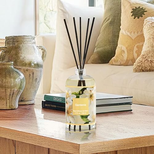 Cocorrína Reed Diffuser Refill Gardenia 17oz (500ml) with 8 Sticks - Premium Long-Lasting Scented Oil, Home Fragrance for Bedroom, Bathroom Home Decor