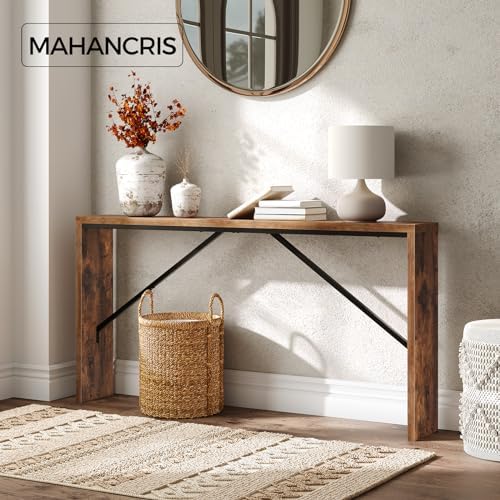 MAHANCRIS Console Table, 62.2" Long Sofa Table Behind Couch, Rustic Brown