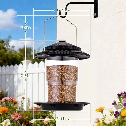 Outdoor Bird Feeder, Retractable Bird Feeder Hanging, Metal Hanger, Rainproof & Leak-Proof, Black, Pack of 1