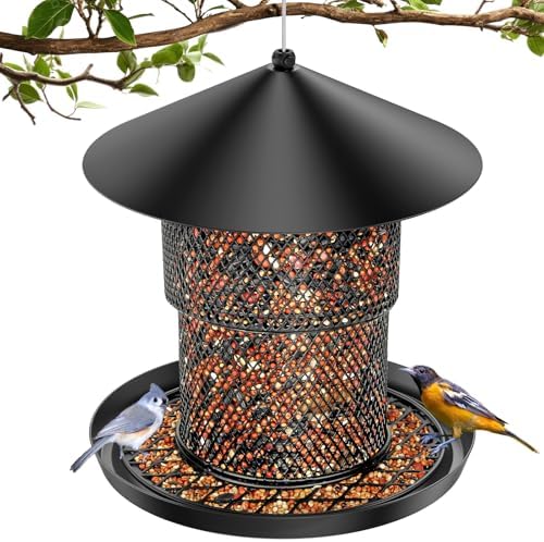 Bird Feeder for Outdoor, 3.6LB All Metal with Roof, Chew Proof