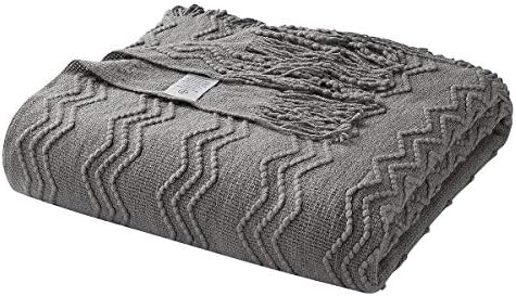 BOURINA Dark Grey Throw Blanket 50x90 Inch Boho Knit Soft Throw Bed Blanket