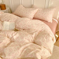 HighBuy French Floral Muslin Duvet Cover Set King Size for Women Girls,Pink Floral Print Princess Bedding Set,Soft 100% Gauze Cotton Muslin Bedding Comforter Cover with Zipper Closure