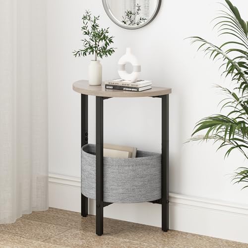 Vagusicc Small Round Side Table End Table, Tall Accent Table with Storage Basket, Set of 2 Half Round Tables Half Moon Tables, Coffee Bedside Tables, Modern Nightstand for Living Room Bedroom, Gray