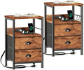 Furologee Nightstands Set of 2 with Charging Station, 2 Fabric Drawers