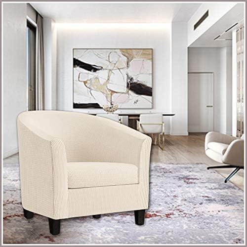 2 Piece Tub Chair Covers with Cushion Cover, Stretch Jacquard Furniture Cover,Armchair Protector Slipcover Removable Machine Washable (Beige Yellow)