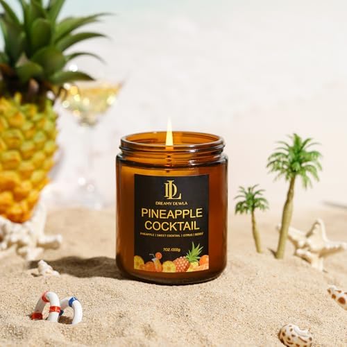 Pineapple Cocktail Candles, 7oz Pineapple Cocktail Scented Candle, Natural Soy Candles for Home Scented, Long Lasting with 50 Hour Burn Time, Gifts for Men Women