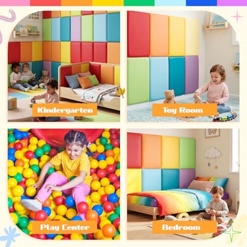 8 Pack Wall Padding Headboard 19.69" x 11.81" x 1.18" Rainbow Colors