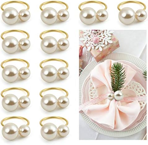 KESOTE Pearl Napkin Rings Set of 12 Gold, Elegant Classy, for All Occasions