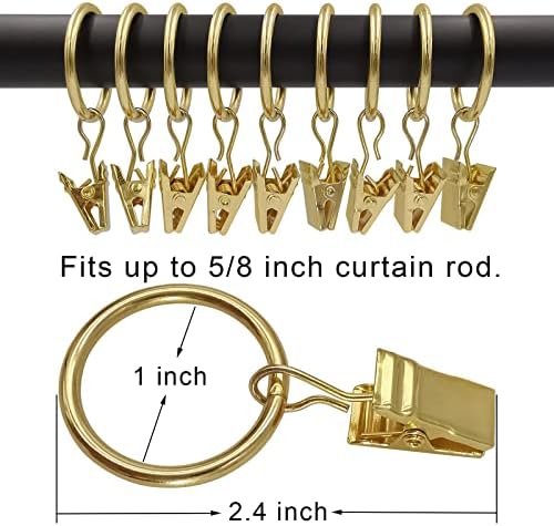 100 Pack Metal Curtain Rings with Clips, 1 in ID, Gold