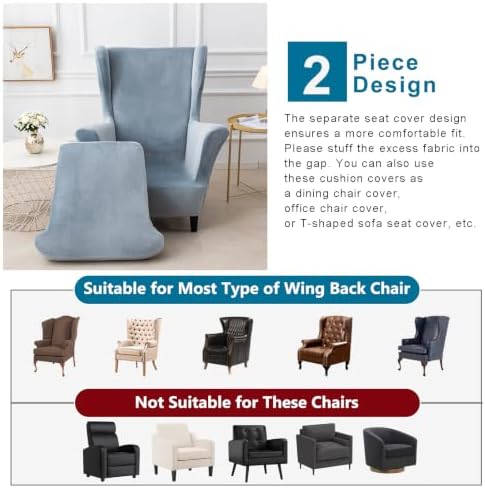 NILUOH Stretch Velvet Wingback Chair Slipcovers 2-Piece
