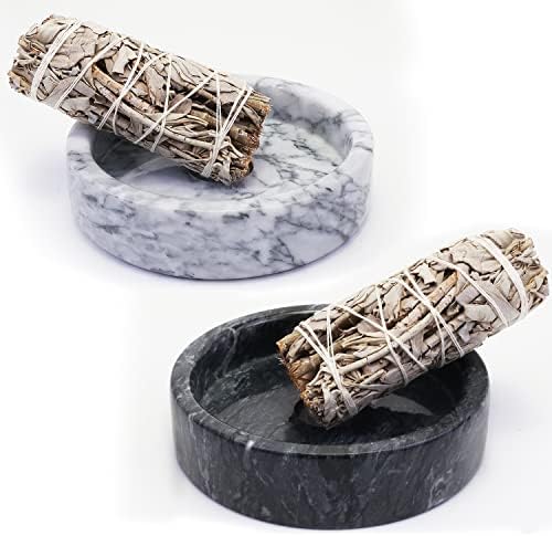Natural Marble Palo Santo Holder,Incense Burner for Palo Santo Sticks, Handmade Stick Incense Holder Ideal for Smudging, Incense Burning, Decoration.Easily Grab All Incense Ash (White)