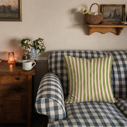 Cottagecore Pink Green Stripe Room Decor Pillow Cover 18x18,