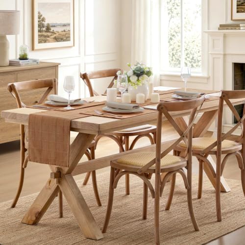 ZeeMart Linen Checked Farmhouse Table Runner, 13x60 Inches Caramel