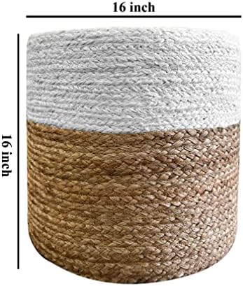 Pouf Ottoman 100% Jute Pouffe Natural Ivory (16"x16"x16")