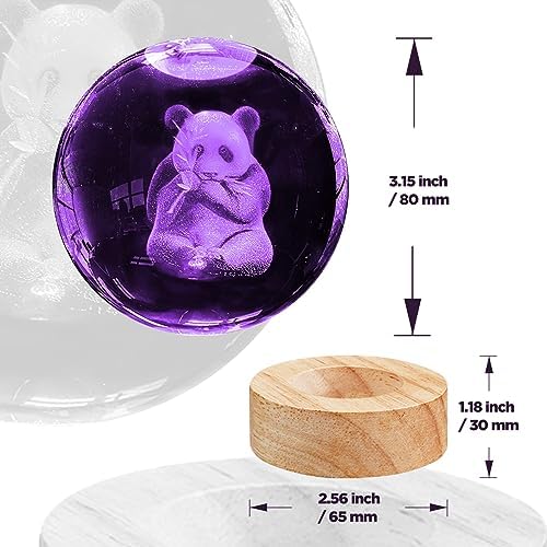 3D Panda Crystal Ball Night Light with 16 Color LED Wooden Base 3.15 Inch Glass Ball Lamps with Remote for Birthday Christmas Cute Panda Gifts for Lovers Boys Girls Friend (Upgraded)