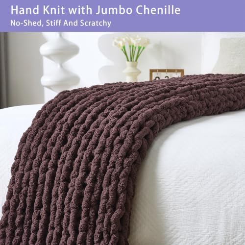 Bigacogo Chunky Knit Throw Blanket for Couch, 40x60 inches, Chocolate