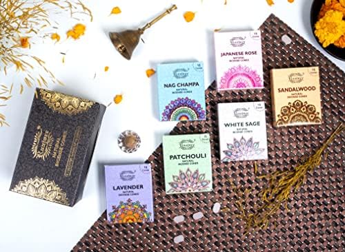 Raajsee Natural Incense Cones,6 Pack Mixed Scents Gift Pack 15 pc Each (90 Total), Insense Cones Variety Pack, 100% Organic Non Toxic Natural - Hand Rolled Free from Chemicals (Pack 1)