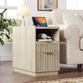 iPormis Fluted Narrow End Table with Charging, 2-Drawer Nightstand, Natural