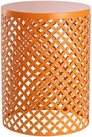 Set of 3 Outdoor Side Table, Garden Stool for Patio, Metal Accent Table Modern End Table, Patio Side Table for Garden, Balcony, Bedroom Indoor Outdoor Decorative, Terracotta Orange