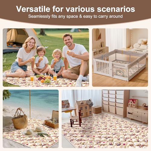 Baby Play Mat, 65" X 50" Extra Large Foldable Crawling Floor Mat for Playpen & Babies, Toddlers. Premium Thicker Foam playmat, Anti-Slip Soft Cushioning Padding, Machine Washable Mat