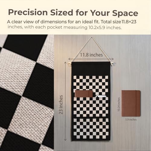 IAXIC Canvas Wall Hanging Organizer with Pockets Fish Extender Hanging Pouch Checkerboard Door Closet Organizers Fabric Storage Pockets Wall Decoration