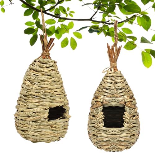 GUTE Hummingbird Houses 2Pcs Hand Woven Grass Hanging Bird Nest