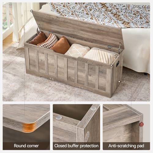 VANKILEY 47.2" Storage Chest Extra Large,Wooden Storage Bench(Greige).