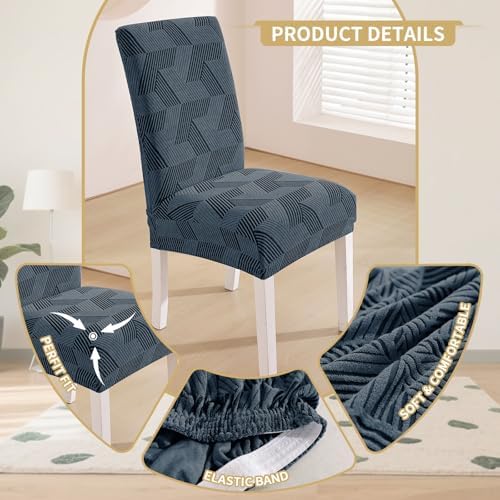 JIVINER Stretch Dining Chair Slipcovers Set of 2, Geometrical Jacquard Dining Chair Covers, Washable Kitchen Chair Covers for Dining Room, Hotel, Party, Dark Grey