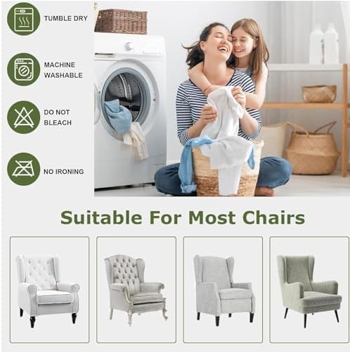 HAOYONG 2 Piece Wingback Chair Covers Stretch Wing Chair Slipcover Jacquard Wing Back Chair Covers with Arms Washable Armchair Cover Protection Furniture for Living Room and Bedroom (Light Gray)